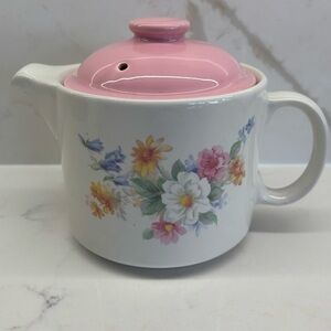 Vintage Floral Sadler Teapot with Pink Lid Cottagecore Spring Decor 1980s